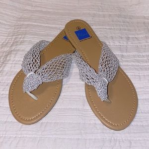 Blue Suede Shoes. Size 8. Silver braided straps